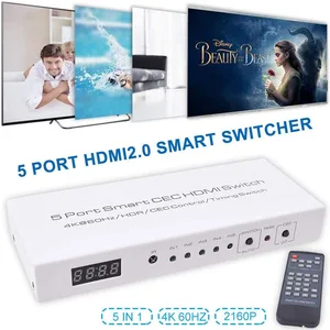 HDMI Switch-CEC HDMI 2.0 Switch 5X1 Smart Switch switch 4K 60Hz HDR CEC Control Clock Setting Function