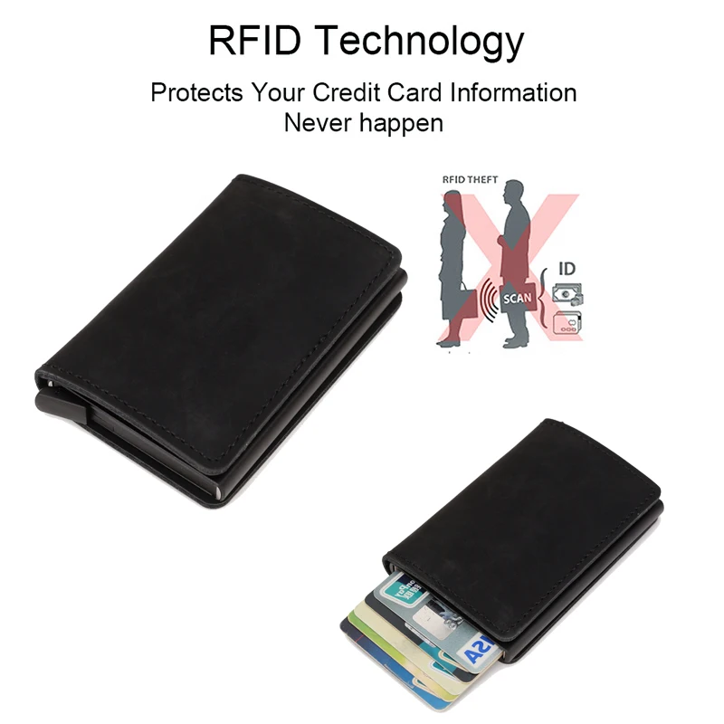 RFID Блокировка Мужской кредитный держатель для карт минималистичный кошелек смарт-банк чехол для id карты кожаный металлический алюминиевый держатель для карт защитная сумка