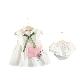 

2PCS WLG Girls Outfits Kids Summer White Pink Sleeveless Dress and Short Set with Bag Baby Girl Cute Clothes