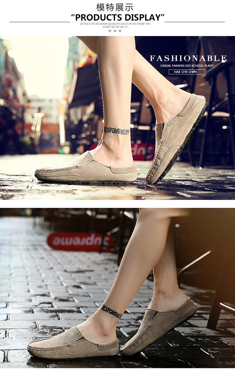 Man Summer Fashion Pig Skin Casual Half Shoe Male Breathable Soft Backless Half Loafers Hombre Open Back Leather Comfy Mocassins