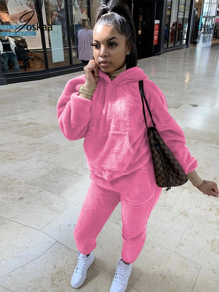 

Joskaa Fleece Warm Cozy Womens Outfits Winter Clothes 2020 Hoodies Jogger Sweat Suits Matching 2 Piece Sets