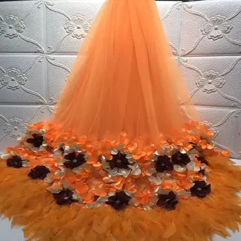 

2020 New African Feather Lace Fabric Tulle Embroidered High Quality French Mesh Lace Fabrics For Wedding Dress 5Yards/Lot A-1122