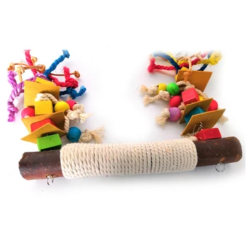 Parrot Chewing Bite Hanging Cage Pet Bird Parrot Chew Toy Bird Perch Leather Colorful Wood Building Block Cotton Rope Big Swing 3