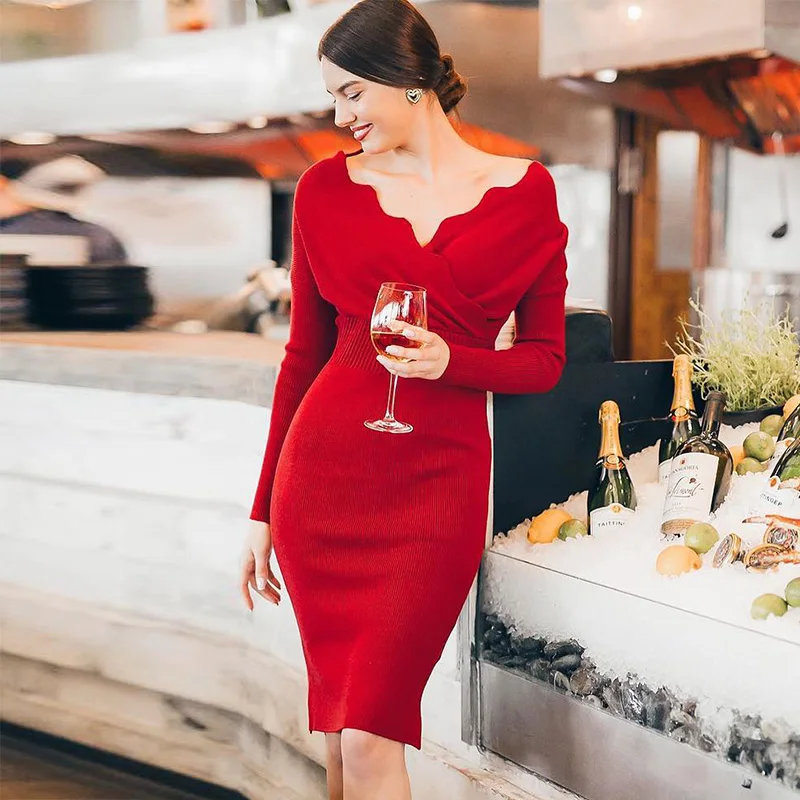 2019 платье женское осень зима с длинным рукавом и водолазка трикотажное