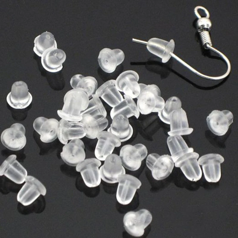 

50pcs Safety Earring Stopper Earnut Rubber Clear Soft Earring Back Hook Bullet Women Jewelry Accessories