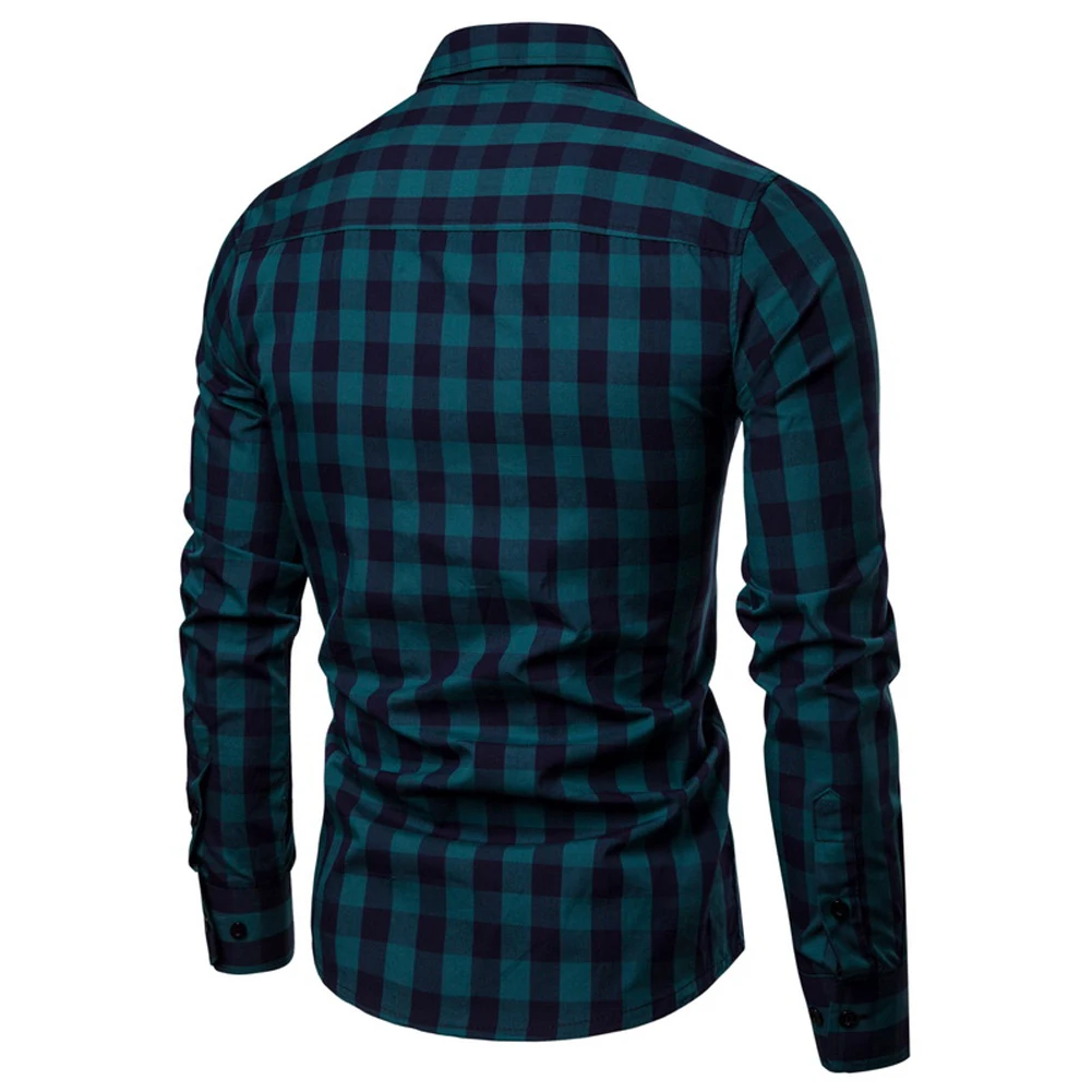 Классические повседневные мужские приталенные рубашки на пуговицах с длинными рукавами, деловые Рубашки, Топы, современные S-2XL, Тонкая Клетчатая блуза