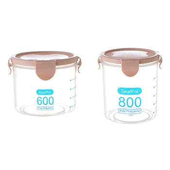

2Pcs Kitchen Food Container Seal Pot Tea Coffee Candy Storage Tank Plastic Cereals Snacks Box Cookie Canister Jars for Spices Pi