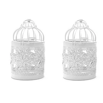 

2 Pcs Tea Wax Stand,Bird Cage Hollow Candlestick Decoration Candlestick,Suitable for Hanging or Desktop Home Decoration