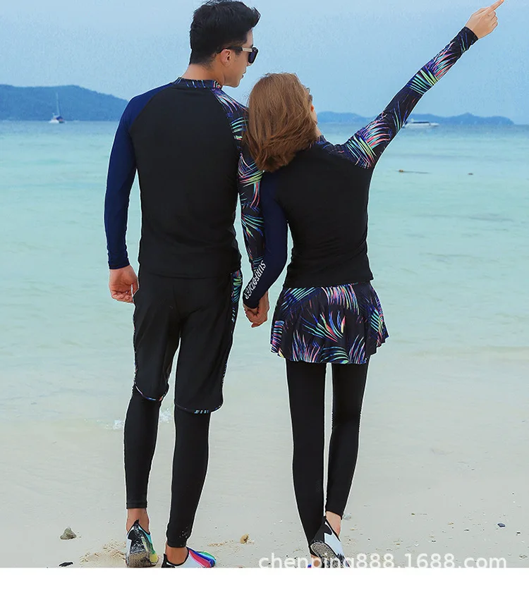 

New Style Men's Three-piece Set Sun-resistant Split Type Long Sleeve Trousers Skirt Snorkeling Couples Bathing Suit