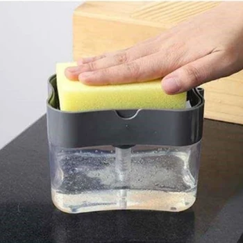 

2-in-1 Soap Pump Dispenser with Sponge Holder Liquid Dispenser Container Hand Press Soap Organizer Kitchen Cleaner Tools