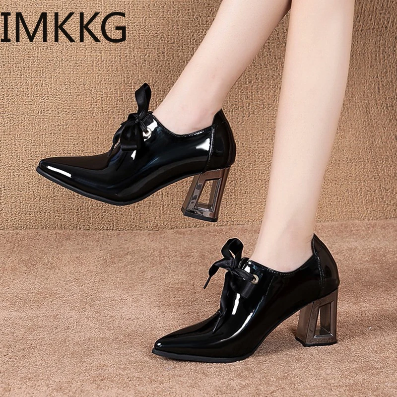 Zapatos de tacón alto con cordones mujer, calzado vestir punta de charol, para Primavera, 2020|Zapatos de tacón de mujer| - AliExpress