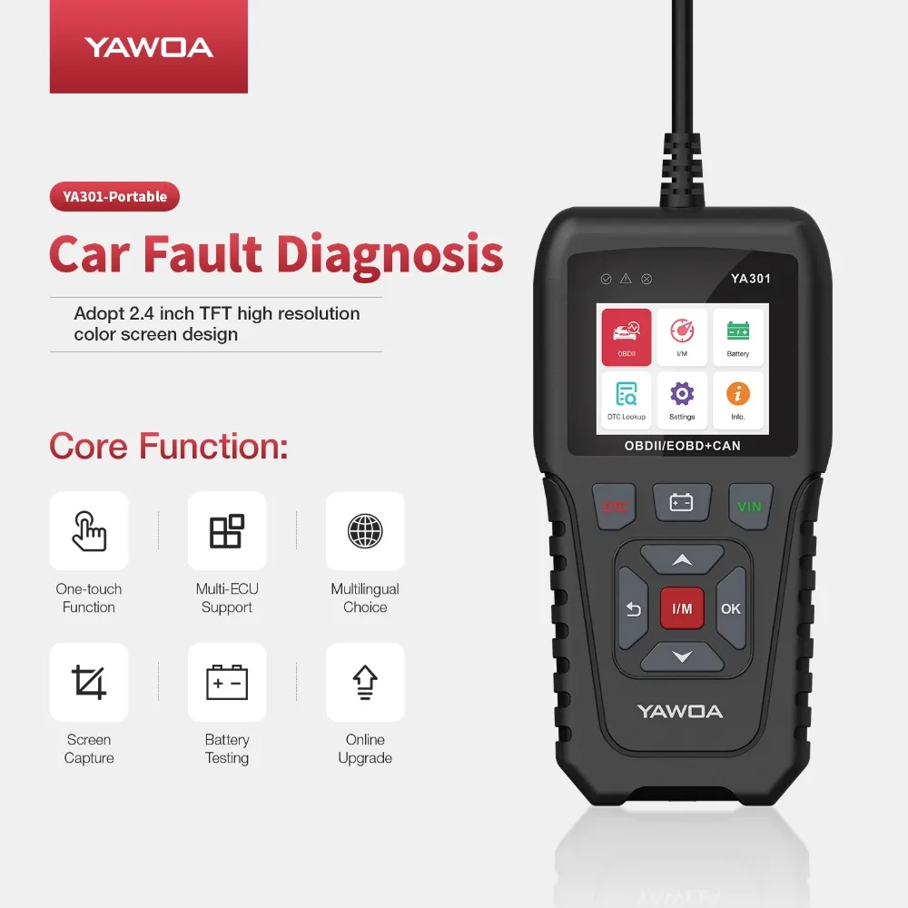 Ediag YA301 OBDII/EOBD считыватель кодов настоящий 16Pin USB обновление с функцией обнаружения автомобильной батареи OBD2 инструмент PK CR3001 ELM327