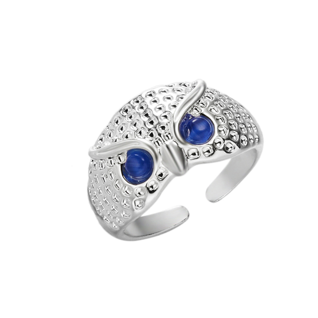 Animal Owl Rings for Women 6 Cute Style Blue Eye Silver Color Adjustable Open Ring Men Gothic Jewelry Gift