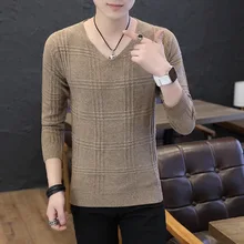 Весенний мужской свитер, Осенний бежевый, белый, серый, черный, v-образный вырез, кофейный, винный, красный, для похудения, с длинными рукавами, мужские свитера