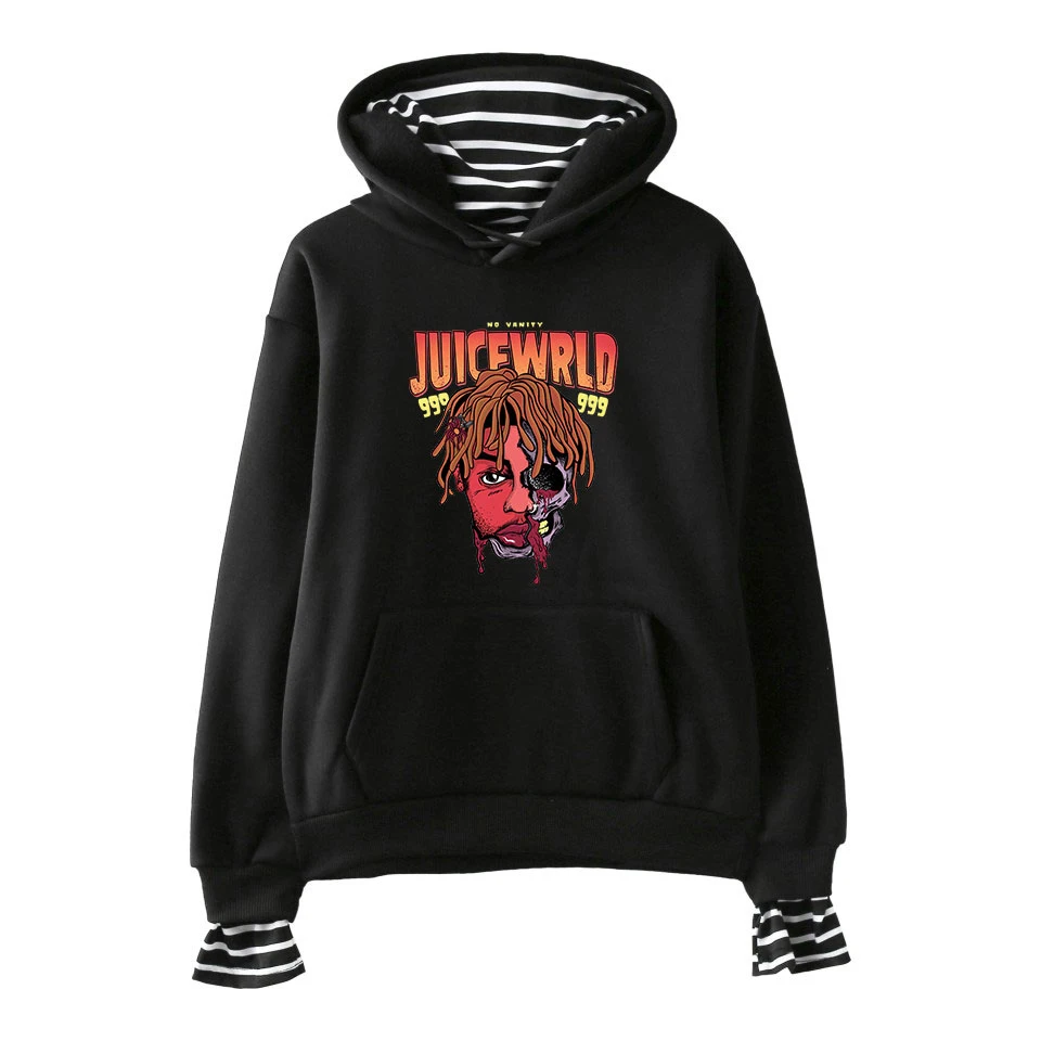 Juice Wrld Толстовка с длинным рукавом Harajuku в полоску Juce Wrld Толстовка Kpop Fake two Hoodies Толстовка для мужчин/женщин Весна хип-хоп R.I.P