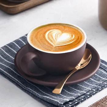 

300ml Art Espresso Cup with Saucer Set Ceramic Porcelain Matte Solid Color Coffee Cups Pull Flower Dedicated Mug Mugs Drinkware