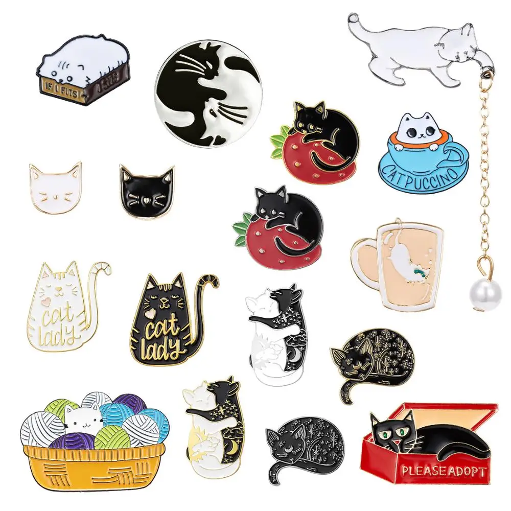 

Cartoon Cat Enamel Pins Collection Box Kitten Hugging Cats Badge Custom Brooch Bag Clothes Lapel Pin Cartoon Animal Jewelry Gift