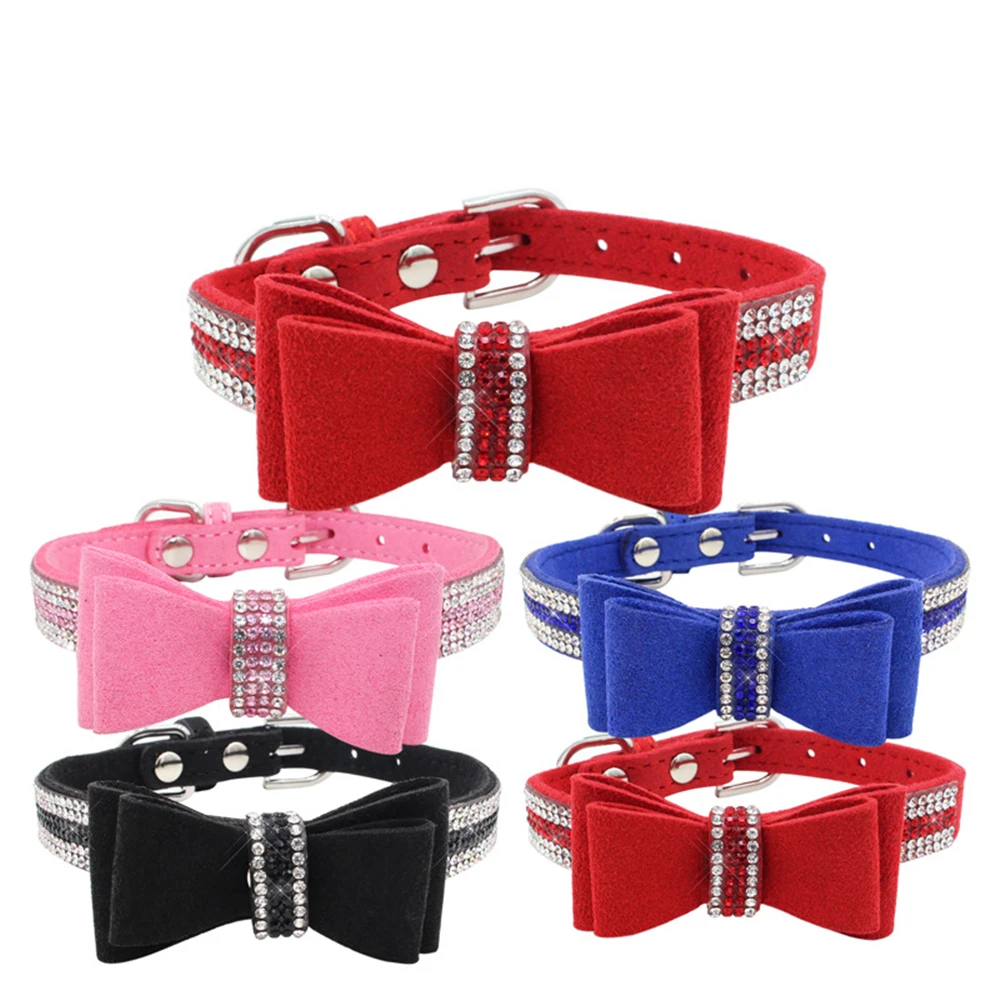 

Bling Rhinestone Kitten Cat Collars Adjustable Leather Bowknot Kitten Collar For Small Medium Chihuahua Pug Yorkshire