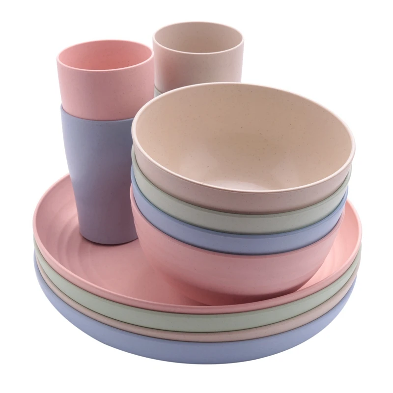 Wheat Straw Plates Bowls And Cups Dinner Set,Microwave Dishwasher Safe