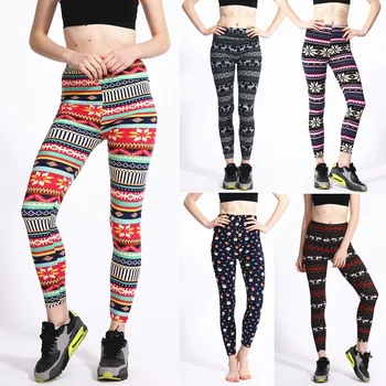 

Womens Leggings Casual Christmas Print High Waist Sports Fitness Hips Leggings Elastic Pants Jeggings Leggins mujer W5
