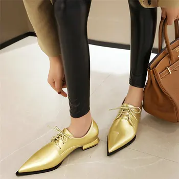 

Gold Silver Low Top Platform Pumps Shoes Women Lace Up Low Heel Ankle Boots Female Pointed Toe Walking Shoes Casual Travel Shoes