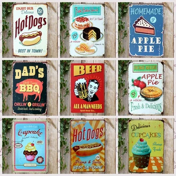 

[ Kelly66 ] Hot Dogs Beer Home Made Apple Pie Hamburg BBQ Tin Metal Sign Home Decor Bar Wall Art Painting 20*30 CM Size JT-15