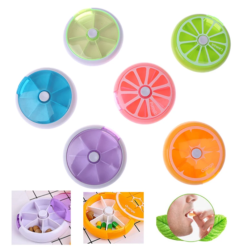 Round Outdoor Medicine Box 7-Day Rotating Pill Cases Tablet Dispenser Storage Container Travel Weekly Plastic Pill Box Splitter