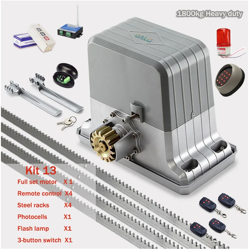 

1800KG electric sliding door motor opener multiple keychain 4m / 5m steel tooth length optional (alarm sensor light keyboard)