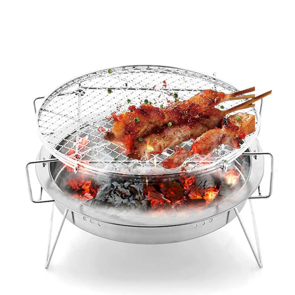 Outdoor Stainless Steel Grill Small Portable Barbecue Grilled Net Camping Picnic Oven Charcoal Folding Grill