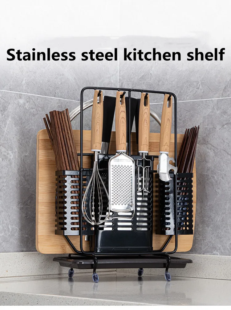 Stainless Steel Knife Holder Kitchen Supplies Household Daquan Rack Cutting Board Chopstick Cage Integrated Knife Drain Storage