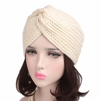 

Wholesale Women Muslim Turban Head Wrap acrylic knitted winter warm