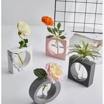 

WSHYUFEI Nordic Marble Pattern Hydroponic Plants Vase Creative Glass Vase Geometric Flowerpot Home Decorative birthday present