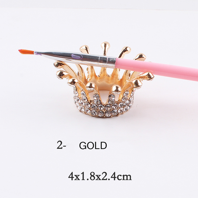 Retro Manicure Brush Pen Holder Nail Art Brush Painting Pen Diamonds Crown Shape Pen Brush Holder Nail Art Accessories Tools