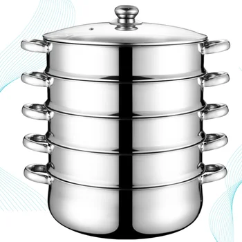 

Stainless Steel Steamer Multifunctional Stockpot Practical Soup Pot Silver (5 Layers 28cm)