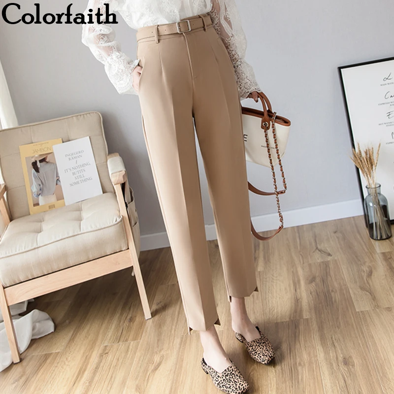 Colorfaith New 2019 Autumn Winter Women Pants High Waist Loose Formal Elegant Office Lady Korean Style Ankle-Length Pants P7110 Colorfaith New 2019 Autumn Winter Women Pants High Waist Loose Formal Elegant Office Lady Korean Style Ankle-Length Pants P7110