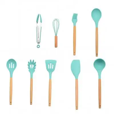 Nordic Style Silicone Kitchen Utensils Set Nonstick Spatula Cooking Utensil Tong Ladle Turner Cooking Gadget Cooking Baking Tool - Color: 9Pcs