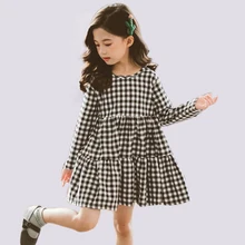 Платье для девочек, платье с большим бантом для девочек Повседневное платье в клетку г., осенне-весенние детские платья для девочек 6, 8, 10, 12, 14 лет