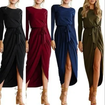 

Hot Selling Europe And America Autumn Crew Neck Loose-Fit Long Sleeve Irregular Dress