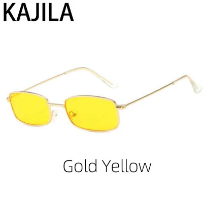 Gold Yellow Модные прямоугольные роскошные маленькие солнцезащитные очки для мужчин и женщин, Ретро Маленькая оправа, брендовые дизайнерские солнцезащитные очки для женщин oculos - Цвет линз: Gold Yellow