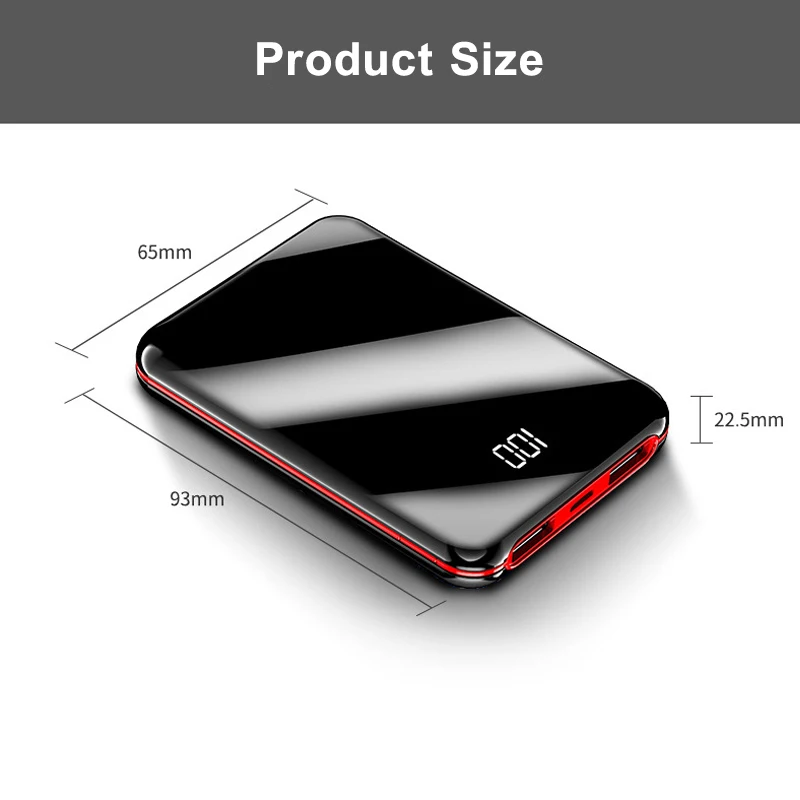 20000mAh портативный мини внешний аккумулятор с зеркальным экраном цифровой для