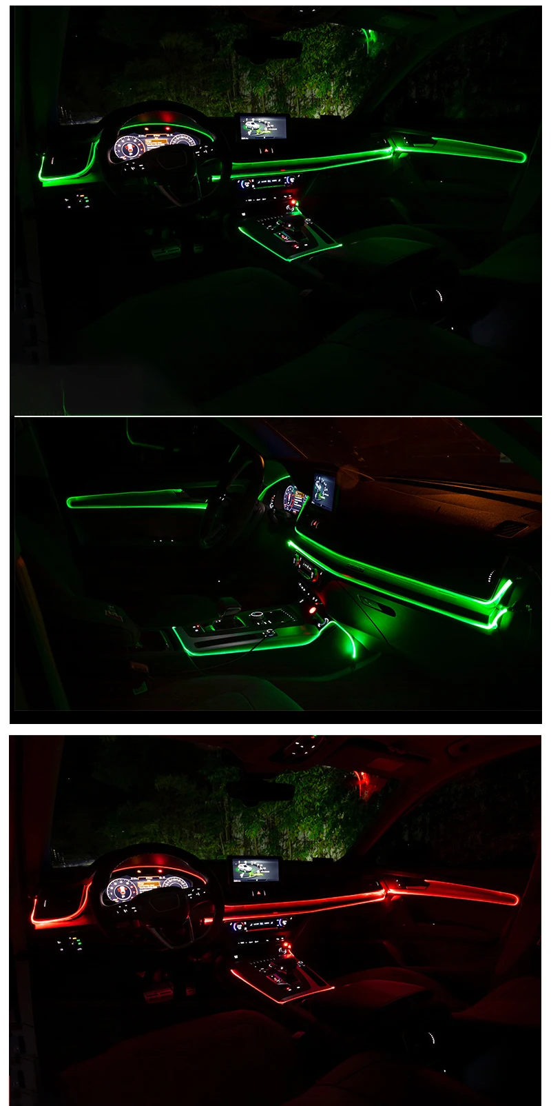 Car EL Neon Strip 6M Sound Control Light RGB LED Decorative Car Ambient Light Auto Atmosphere Lamps With A 12V Lighter&USB Line