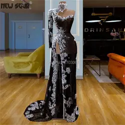 Африканский аппликации сексуальные вечерние платья, украшенные бисером для свадеб вечернее платье кафтаны исламской Пром платье с