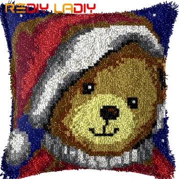 

Latch Hook Cushion Teddy Santa Hat Printed Canvas Cushion Cover Acrylic Yarn Crochet Pillow Case Kits Hobby & Crafts Home Decor