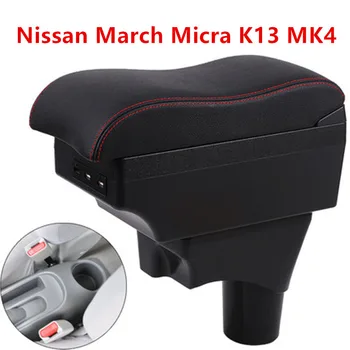 

For Nissan March Micra K13 MK4 IV armrest box central Store content Storage box with cup holder ashtray USB interface 2010-2017