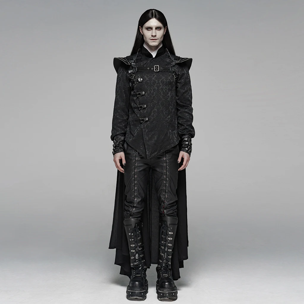 

PUNK RAVE Men's Punk Warrior Cloak Retro Shuttle Leather Metal Bumping Nails Stage Performace Long Cape
