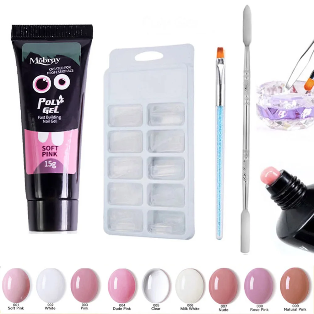 100 шт Типсы для маникюра+ зажим для ногтей+ Толкатель для кутикулы+ терапевтическая ручка+ 15 мл быстросохнущие полигелевые инструменты для маникюра и дома