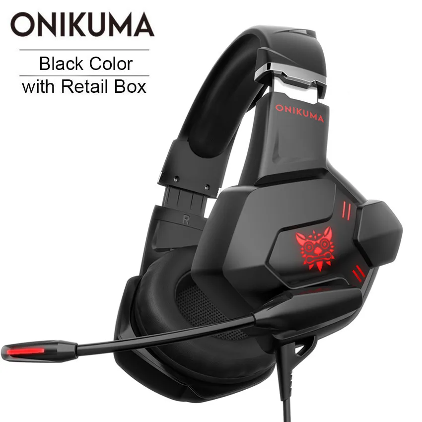 ONIKUMA K11 PS4 игровая гарнитура стерео Бас шлем PC Gamer наушники с микрофоном светодиодный для телефона компьютера Xbox 1 планшета iPad - Цвет: Black with RetailBox