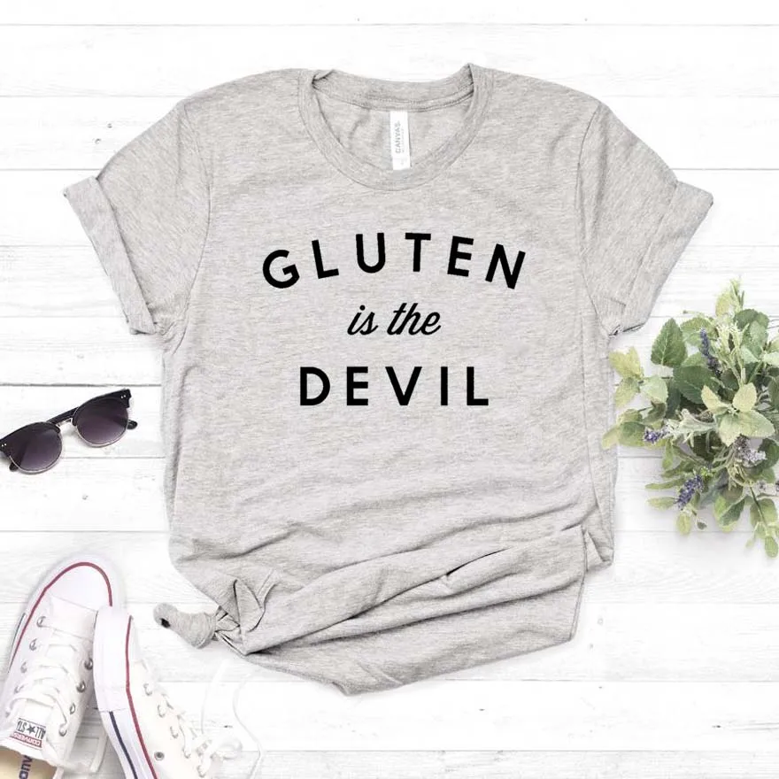 Gluten Is The Devil Print Женская футболка смешные изделия из хлопка футболка для Yong Lady girl Топ Футболка хипстер Прямая поставка NA-365