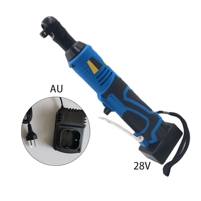 

28V 90N.m 3/8in Cordless Electric Ratchet Right Angle Wrench Tool Kit + Battery