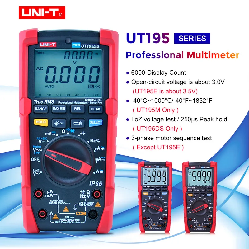 UNI T UT195 Series Industrial Waterproof multimeter IP65 Flashlight LoZ